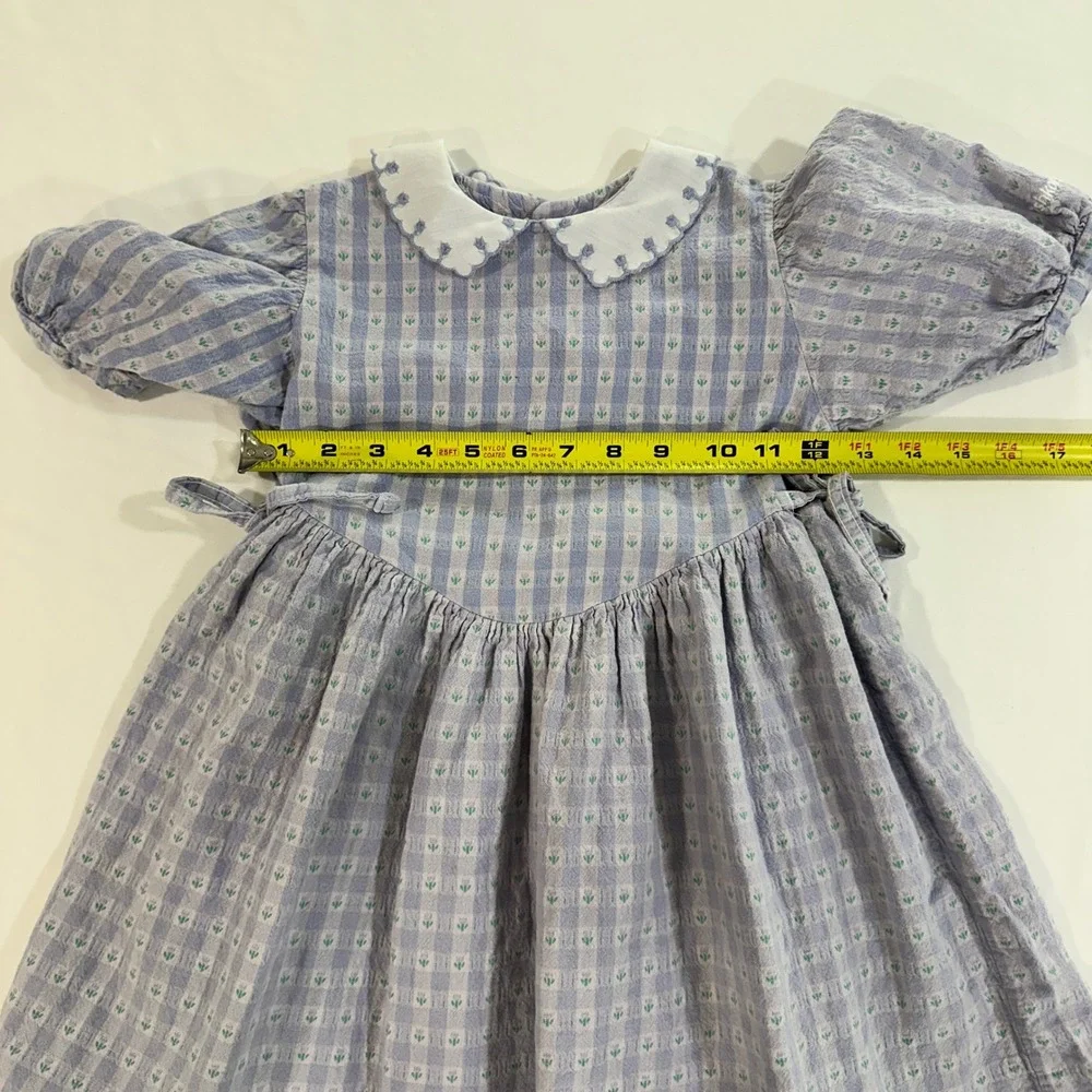 OshKosh B'gosh Vintage Dress Girls 6X Purple Gingham Cotton Floral Peter Pan USA